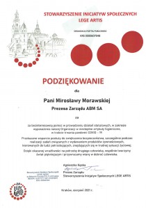 Podzikowanie - Stowarzyszenie LEGE ARTIS