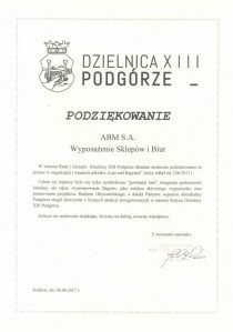 Podziekowanie - Dzielnica XIII Podgorze RU