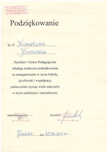 Podziękowanie - Szkoła Podstawowa nr 137 w Krakowie